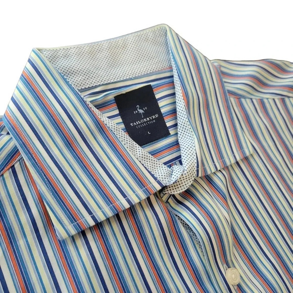 Tailorbyrd Men's Large Striped Button Long Sleeve w/ Contrasting Cuffs - Picture 4 of 11
